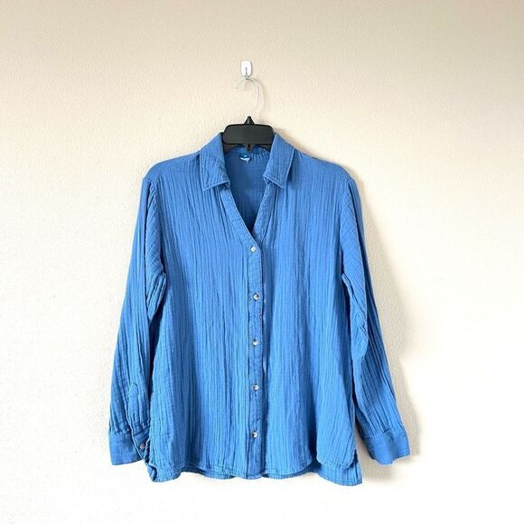 Crinkle Gauze Button Down Shirt - Picture 1 of 11